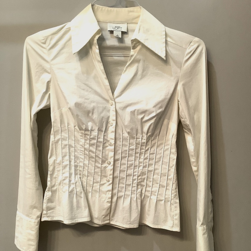 LOFT white/cream colored fitted blouse, size 0